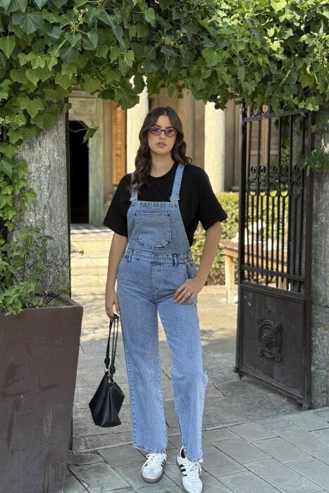 ONE COLOR DENIM WOMEN JUMPSUIT LIGHTBLUE/BZ - KLAUDIO FASHION