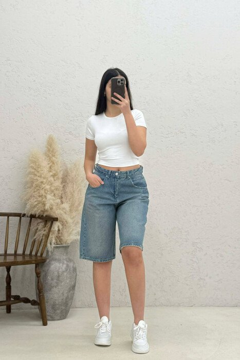 ONE COLOR DENIM WOMEN SHORTS BLUE/BLU - KLAUDIO FASHION