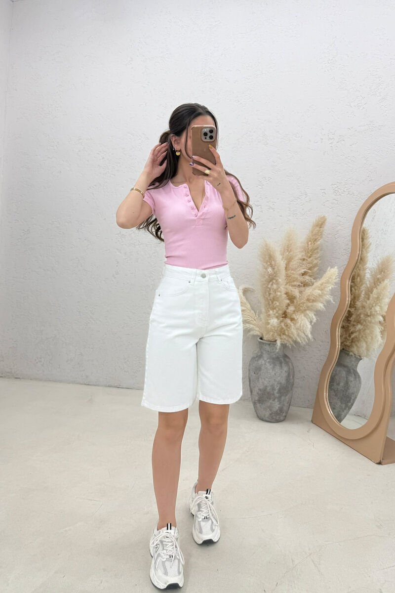 ONE COLOR DENIM WOMEN SHORTS WHITE-E BARDHE - 2