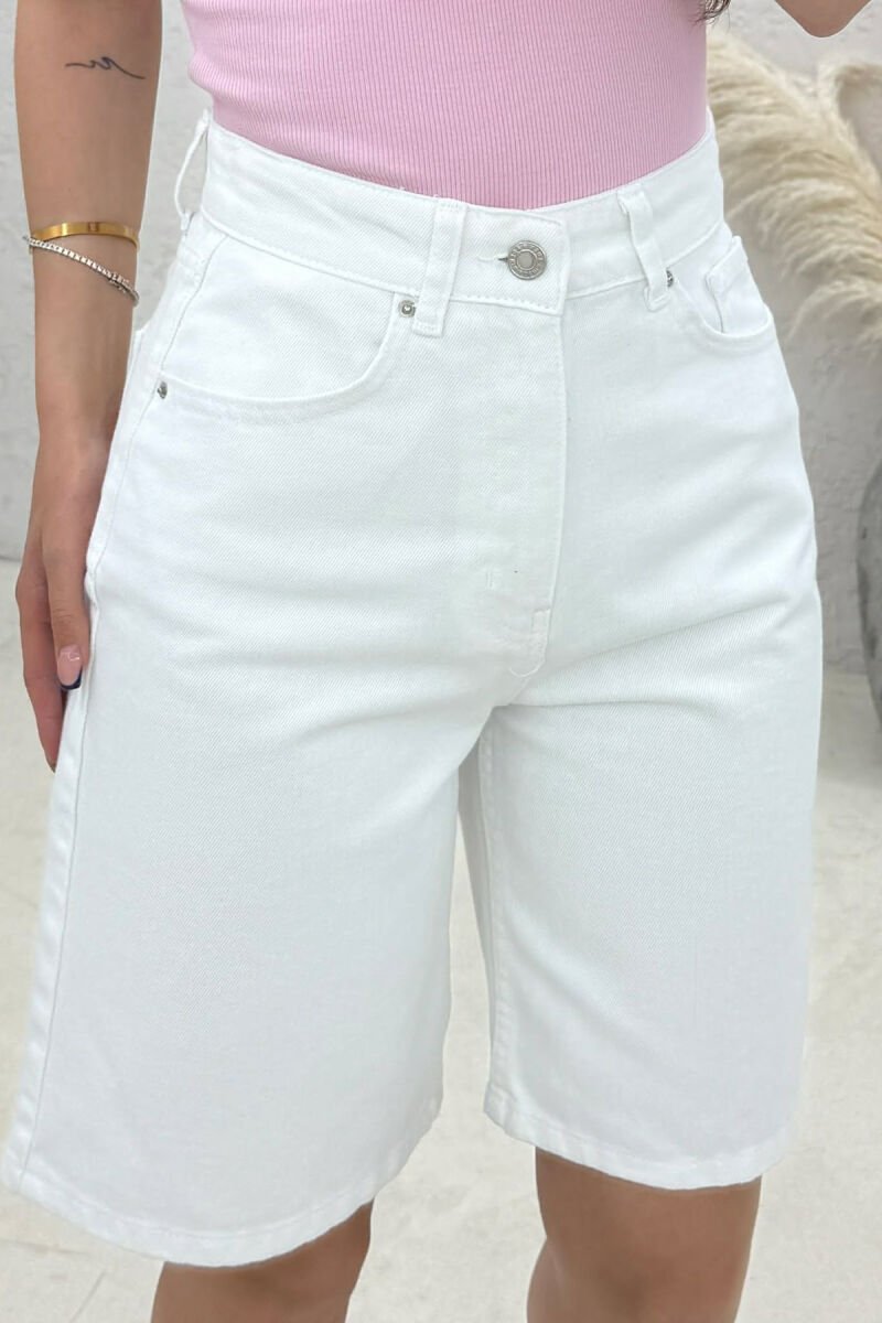 ONE COLOR DENIM WOMEN SHORTS WHITE-E BARDHE - 3