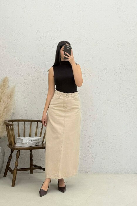 ONE COLOR DENIM WOMEN SKIRT BEIGE/BEZHE 