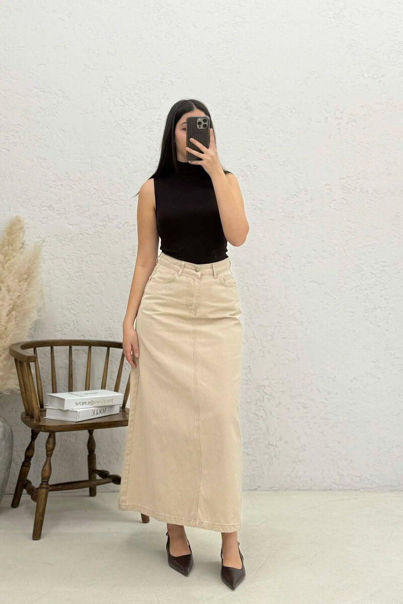 ONE COLOR DENIM WOMEN SKIRT BEIGE/BEZHE - 4