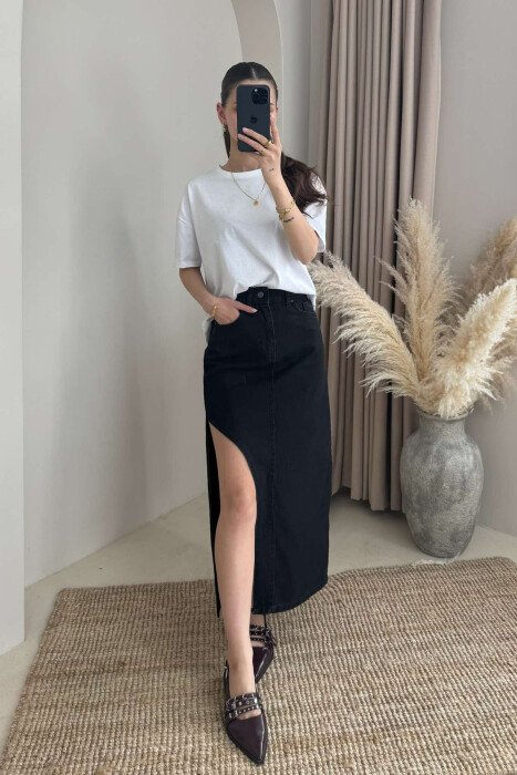 ONE COLOR DENIM WOMEN SKIRT BLACK/ E ZEZE - 2