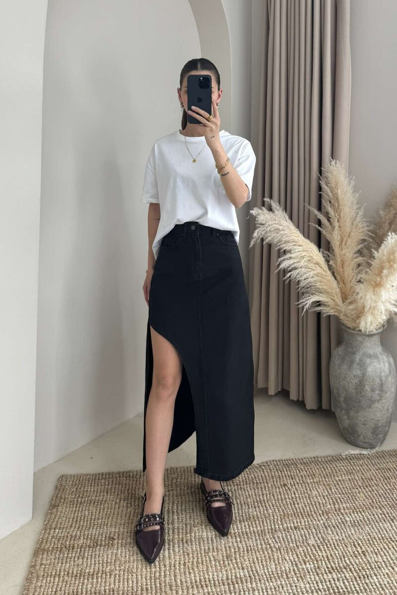 ONE COLOR DENIM WOMEN SKIRT BLACK/ E ZEZE - 4