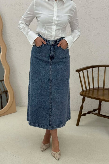 ONE COLOR DENIM WOMEN SKIRT BLUE/BLU - 4