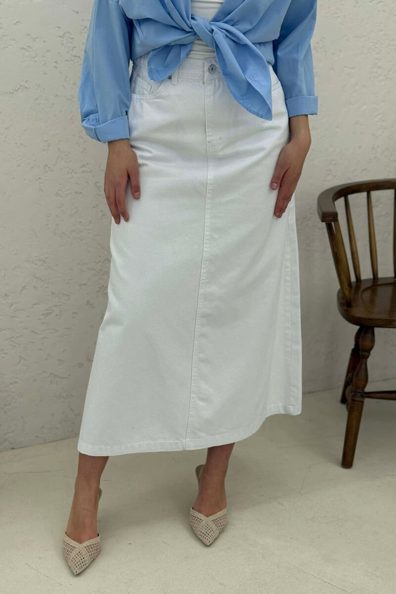 ONE COLOR DENIM WOMEN SKIRT CREAM/KREM - 2