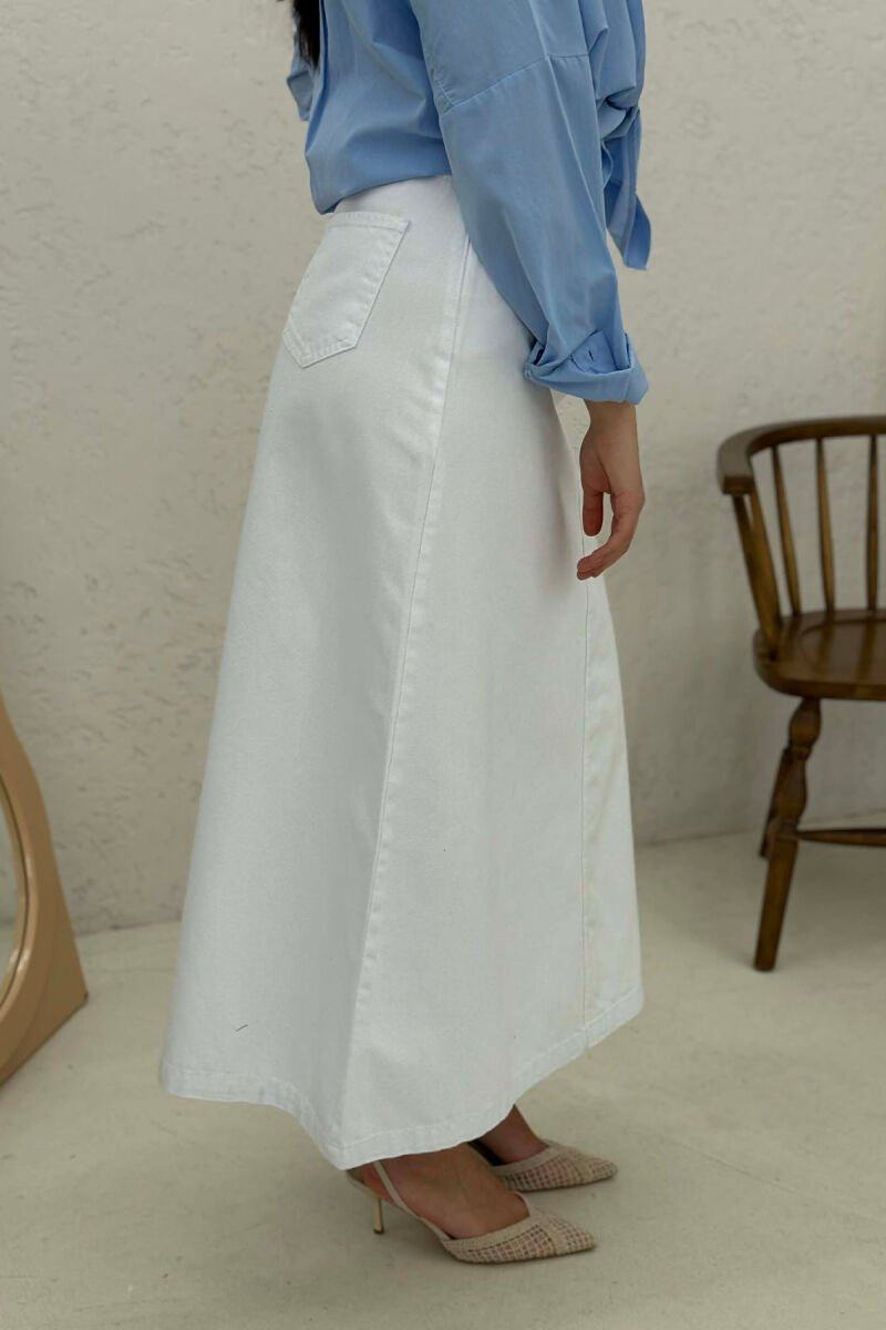 ONE COLOR DENIM WOMEN SKIRT CREAM/KREM - 3