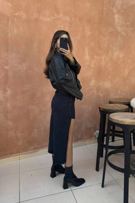 ONE COLOR DENIM WOMEN SKIRT DARK GREY/GEE - 2