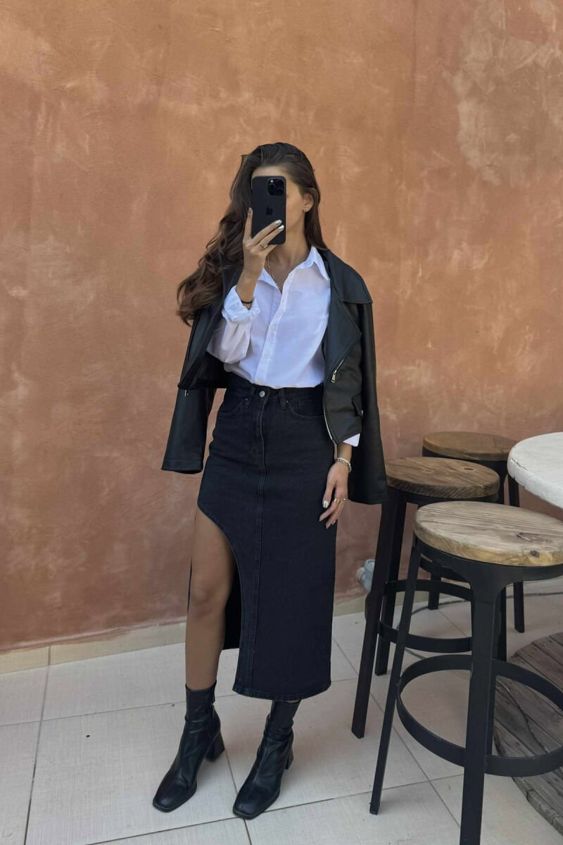 ONE COLOR DENIM WOMEN SKIRT DARK GREY/GEE - 3