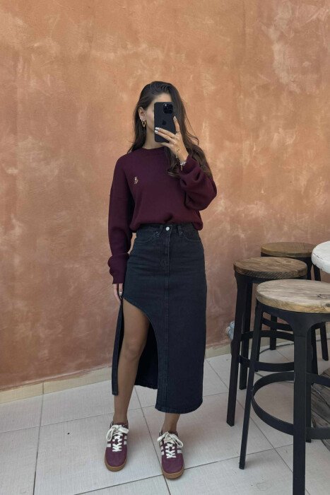 ONE COLOR DENIM WOMEN SKIRT DARK GREY/GEE - 8