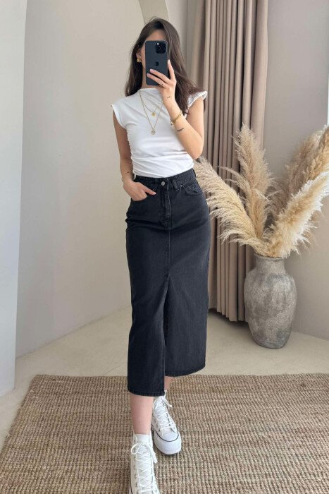 ONE COLOR DENIM WOMEN SKIRT DARK GREY/GEE - 3