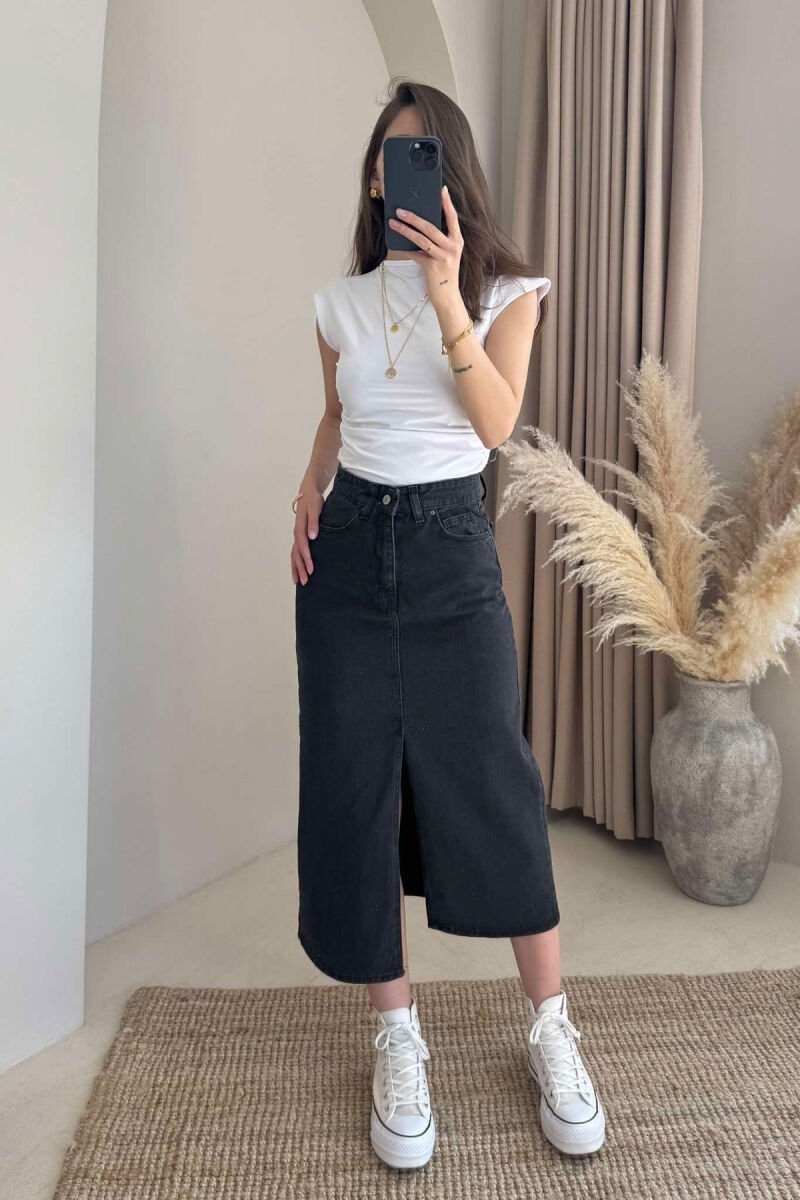 ONE COLOR DENIM WOMEN SKIRT DARK GREY/GEE - 4