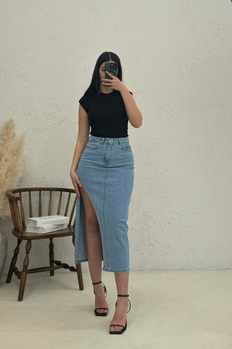 ONE COLOR DENIM WOMEN SKIRT LIGHTBLUE/BZ - 4