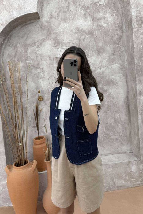 ONE COLOR DENIM WOMEN VEST BLUE/BLU - 24