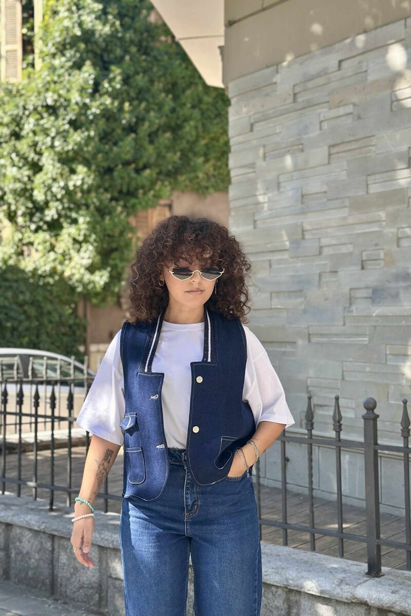 ONE COLOR DENIM WOMEN VEST BLUE/BLU - 6