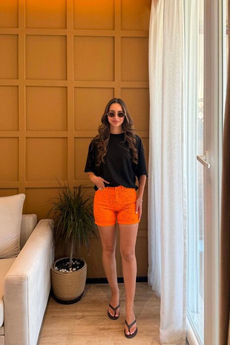 ONE COLOR DESIGNED WOMAN SHORTS ORANGE/PORTOKALLI - KLAUDIO FASHION