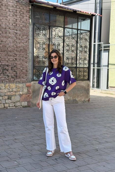 ONE COLOR DESIGNED WOMEN T-SHIRT + 6 PAIR SOCKS PURPLE/LEJLA - 4