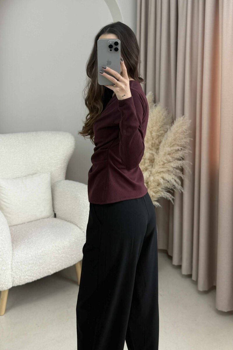 ONE COLOR DETAILED WOMEN SWEATSHIRT DARK BURGUNDY/VISHNJE E ERRET - 4