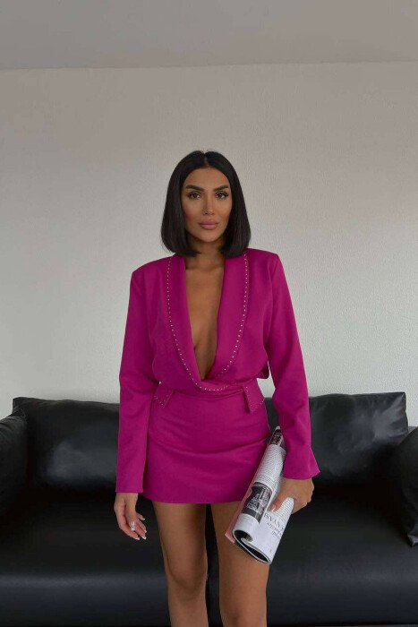 ONE COLOR DIAMONDS WOMEN DRESS FUCHSIA/CIKLAMI - KLAUDIO FASHION