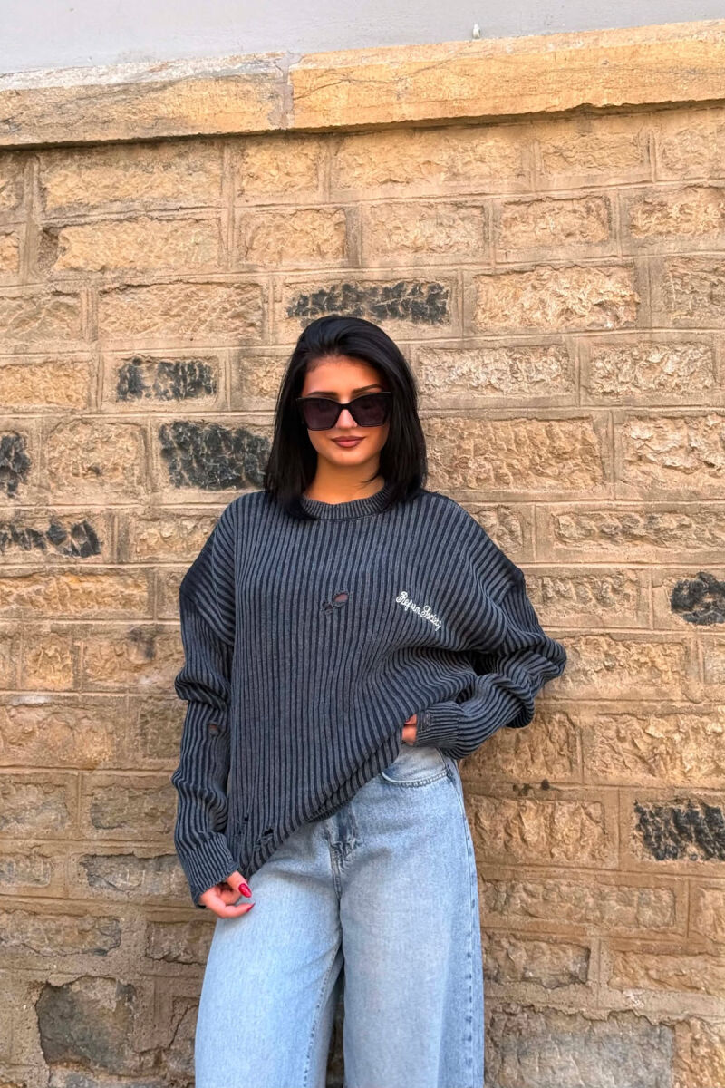 ONE COLOR DISTRESSED WOMEN SWEATER BLUE/BLU - 1