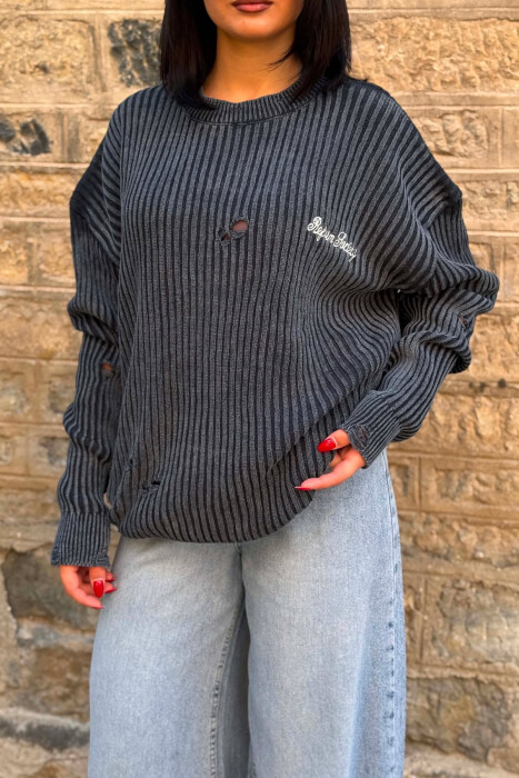 ONE COLOR DISTRESSED WOMEN SWEATER BLUE/BLU - 2