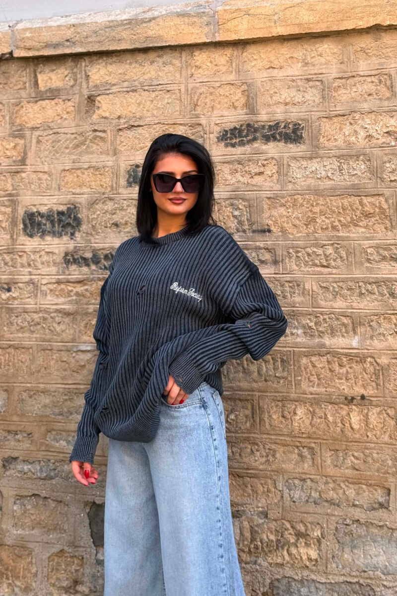 ONE COLOR DISTRESSED WOMEN SWEATER BLUE/BLU - 3