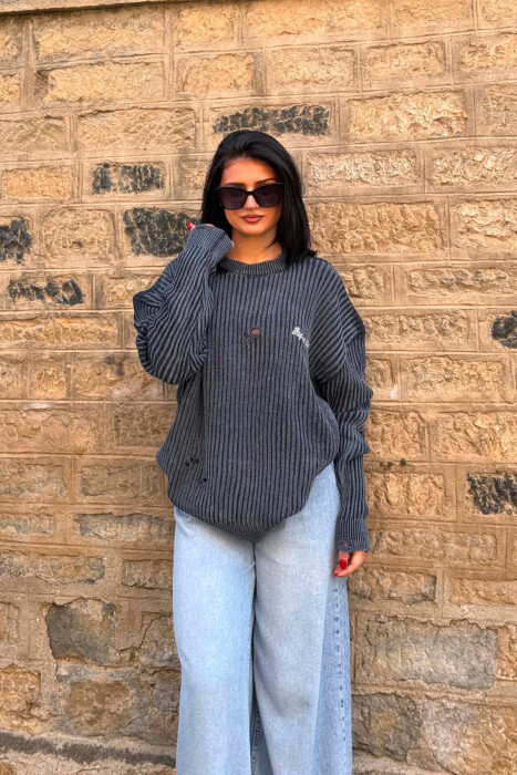 ONE COLOR DISTRESSED WOMEN SWEATER BLUE/BLU - 4