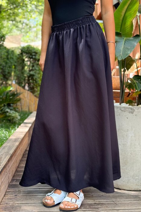 ONE COLOR EALSTIC SIMPLE LONG WOMEN SKIRT BLACK/ E ZEZE - KLAUDIO FASHION