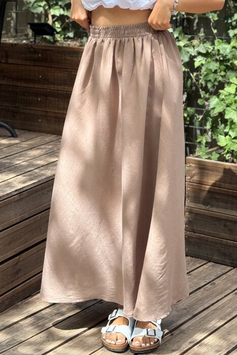 ONE COLOR EALSTIC SIMPLE LONG WOMEN SKIRT LIGHT BROWN/KAZB 
