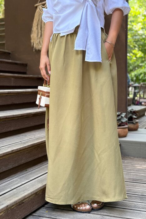 ONE COLOR EALSTIC SIMPLE LONG WOMEN SKIRT OLIVE/ULLI 