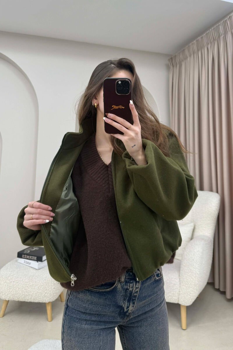ONE COLOR ELASTIC BELT WOMAN COAT GREEN/JESHILE - 1