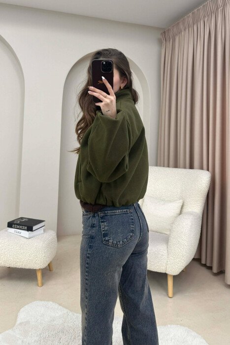 ONE COLOR ELASTIC BELT WOMAN COAT GREEN/JESHILE - 4