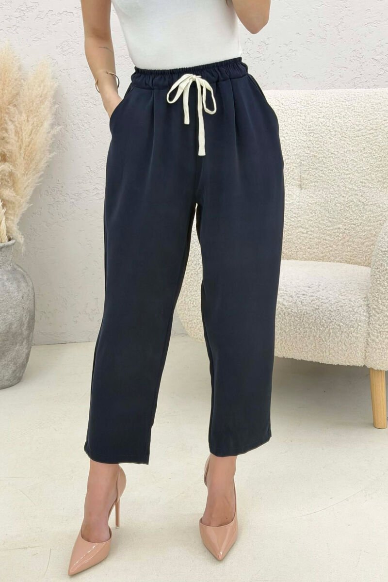 ONE COLOR ELASTIC WAIST WOMAN TROUSERS BLUE/BLU - 2