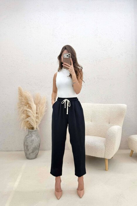 ONE COLOR ELASTIC WAIST WOMAN TROUSERS BLUE/BLU - 4