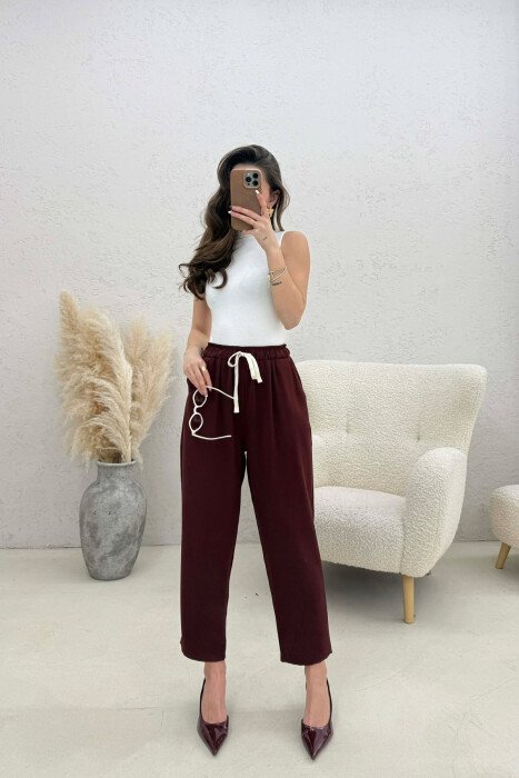 ONE COLOR ELASTIC WAIST WOMAN TROUSERS BURGUNDY/VISHNJE - 1