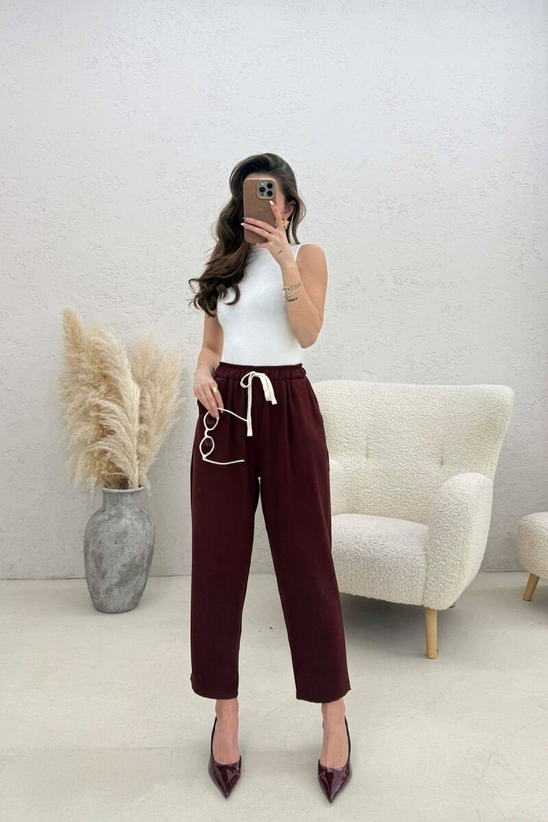 ONE COLOR ELASTIC WAIST WOMAN TROUSERS BURGUNDY/VISHNJE - 1