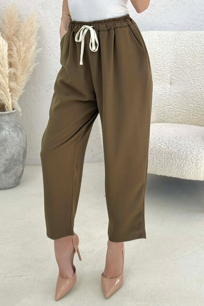 ONE COLOR ELASTIC WAIST WOMAN TROUSERS OLIVE/ULLI - 2
