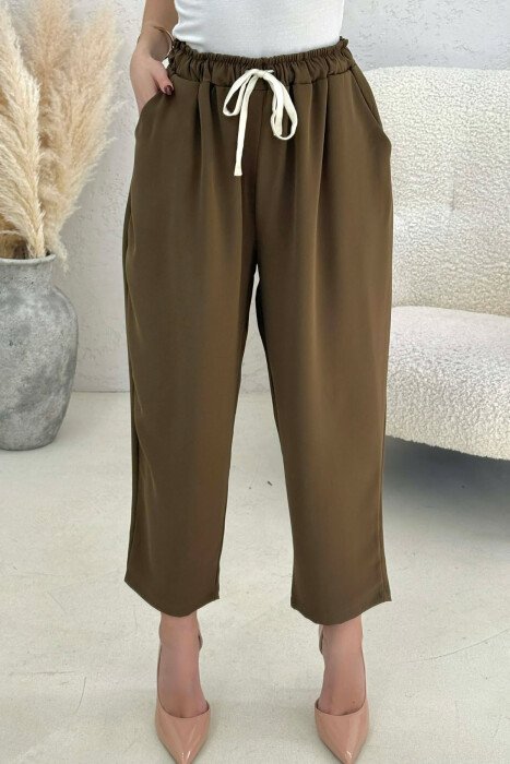 ONE COLOR ELASTIC WAIST WOMAN TROUSERS OLIVE/ULLI - 4