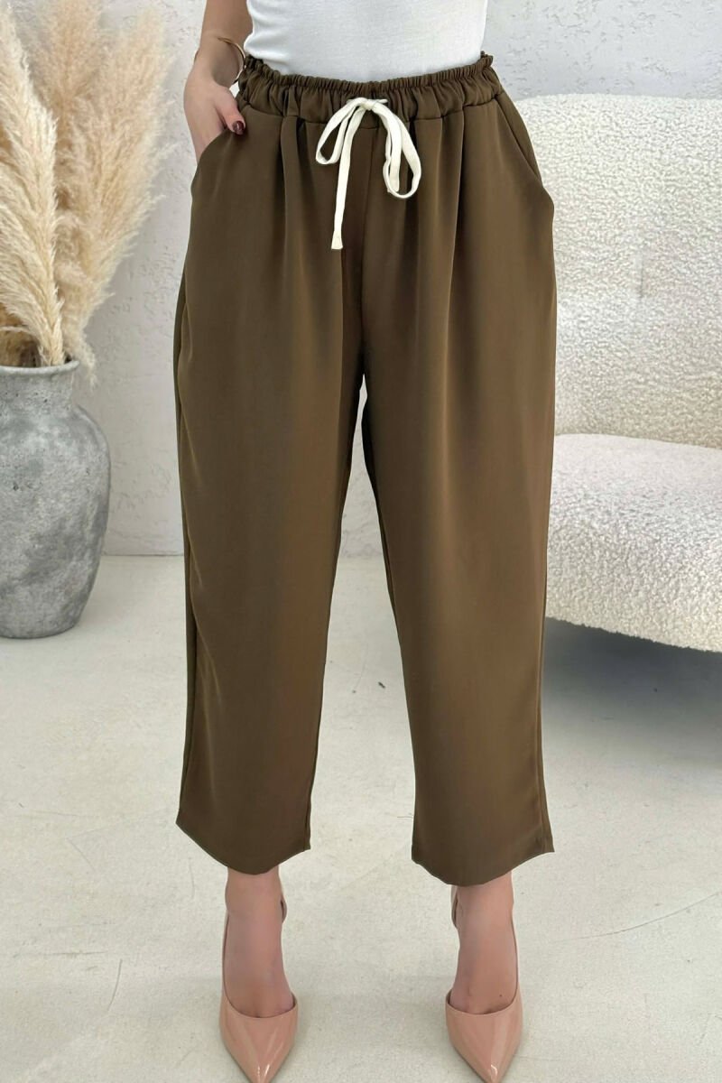 ONE COLOR ELASTIC WAIST WOMAN TROUSERS OLIVE/ULLI - 4