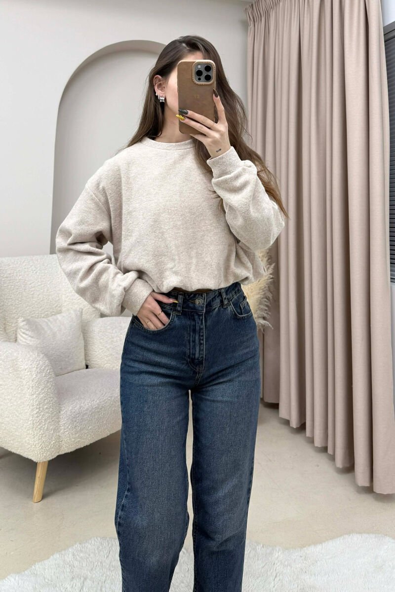 ONE COLOR ELASTIC END WOMEN SWEATSHIRT BEIGE/BEZHE - 1