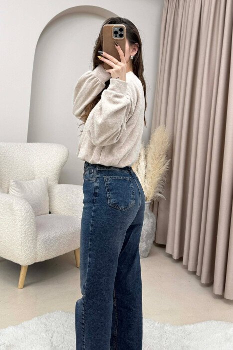 ONE COLOR ELASTIC END WOMEN SWEATSHIRT BEIGE/BEZHE - 4