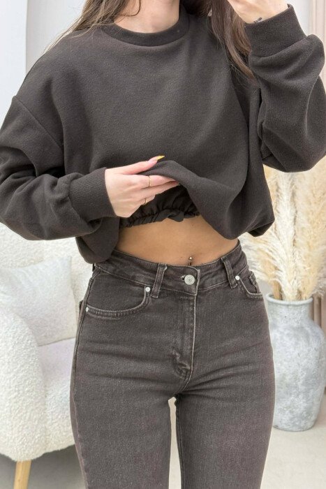 ONE COLOR ELASTIC END WOMEN SWEATSHIRT BROWN/KAFE - 4