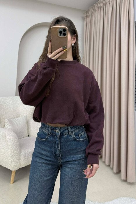 ONE COLOR ELASTIC END WOMEN SWEATSHIRT DARK BURGUNDY/VISHNJE E ERRET - 1