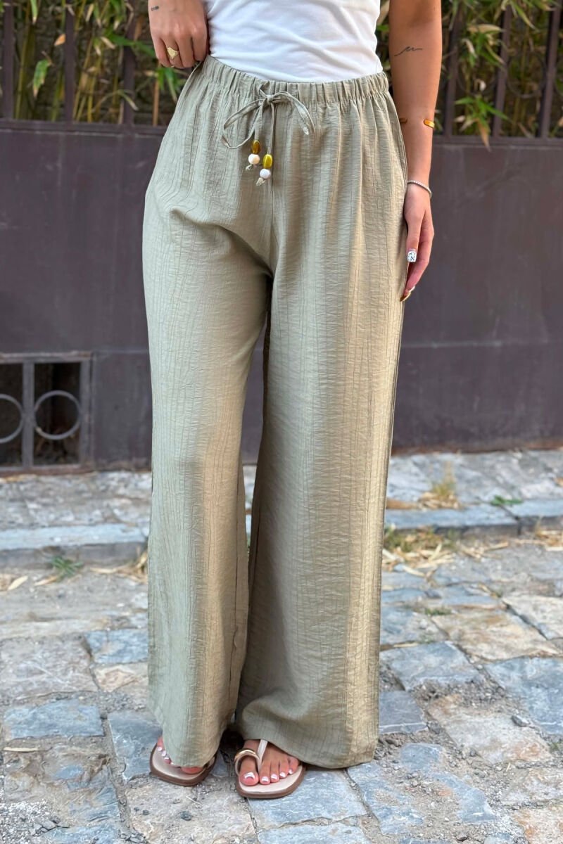 ONE COLOR ELASTIC LACING WAIST WOMEN TROUSERS OLIVE/ULLI - 4