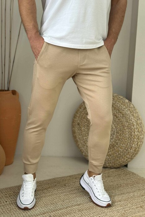 ONE COLOR ELASTIC MEN SWEATPANTS BEIGE/BEZHE - 1