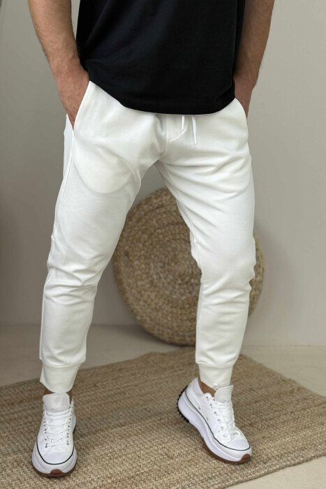 ONE COLOR ELASTIC MEN SWEATPANTS WHITE-E BARDHE - KLAUDIO FASHION