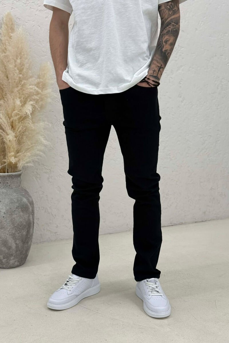 ONE COLOR ELASTIC REGULAR MEN JEANS BLACK/ E ZEZE - 5