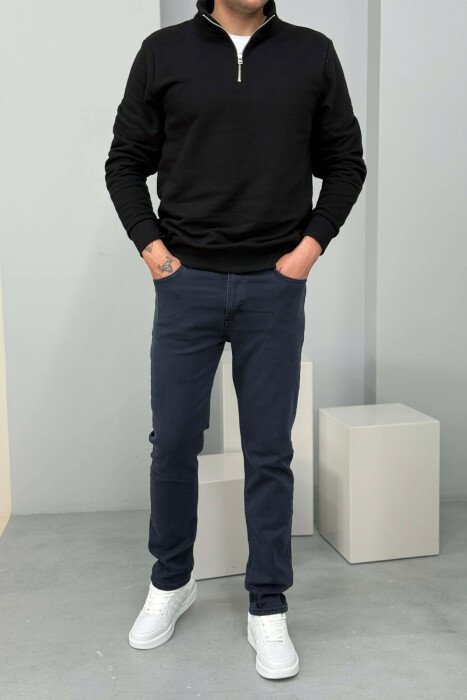 ONE COLOR ELASTIC REGULAR MEN JEANS DARK BLUE/BEE - KLAUDIO FASHION