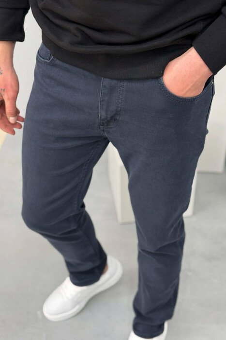 ONE COLOR ELASTIC REGULAR MEN JEANS DARK BLUE/BEE - 5
