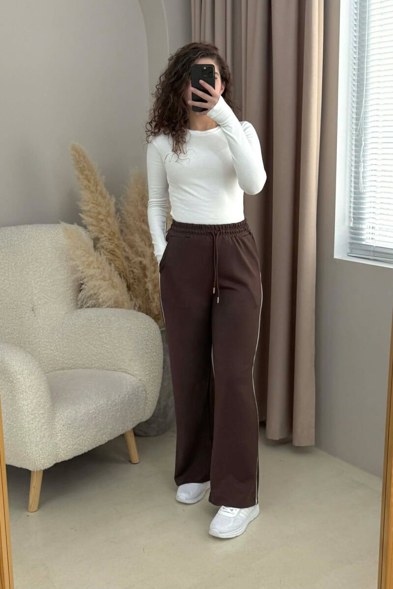ONE COLOR ELASTIC SIMPLE WOMEN SWEATPANTS BROWN/KAFE - 2
